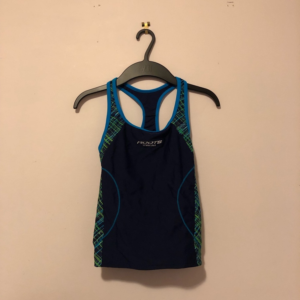 Roots Swim Kids Girls Blue and Green Swimsuit Tankini Top